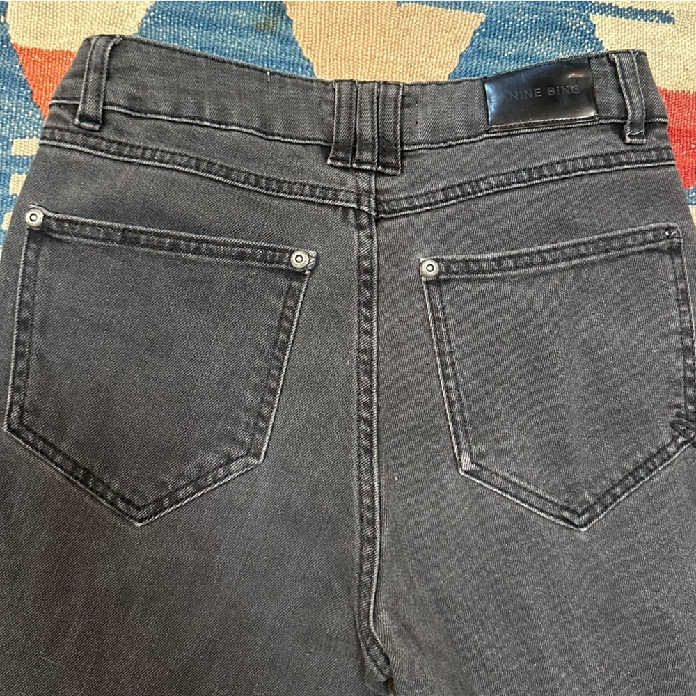 Anine Bing Frida High Rise Slim Jeans Charcoal Exposed Buttons - like new - Picture 11 of 12
